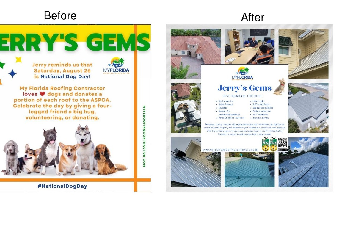 My Florida Roofing social media before and after